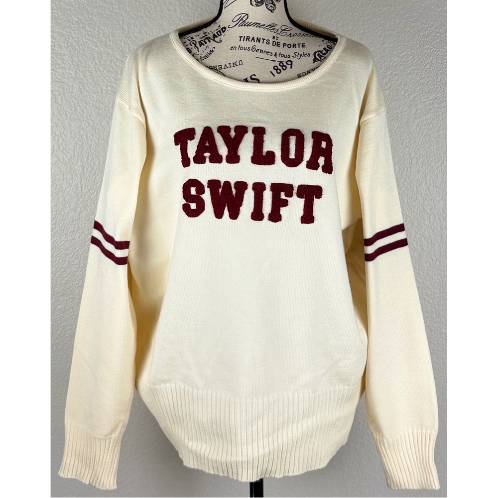 Taylor Swift Cream Sweater with Maroon Lettering